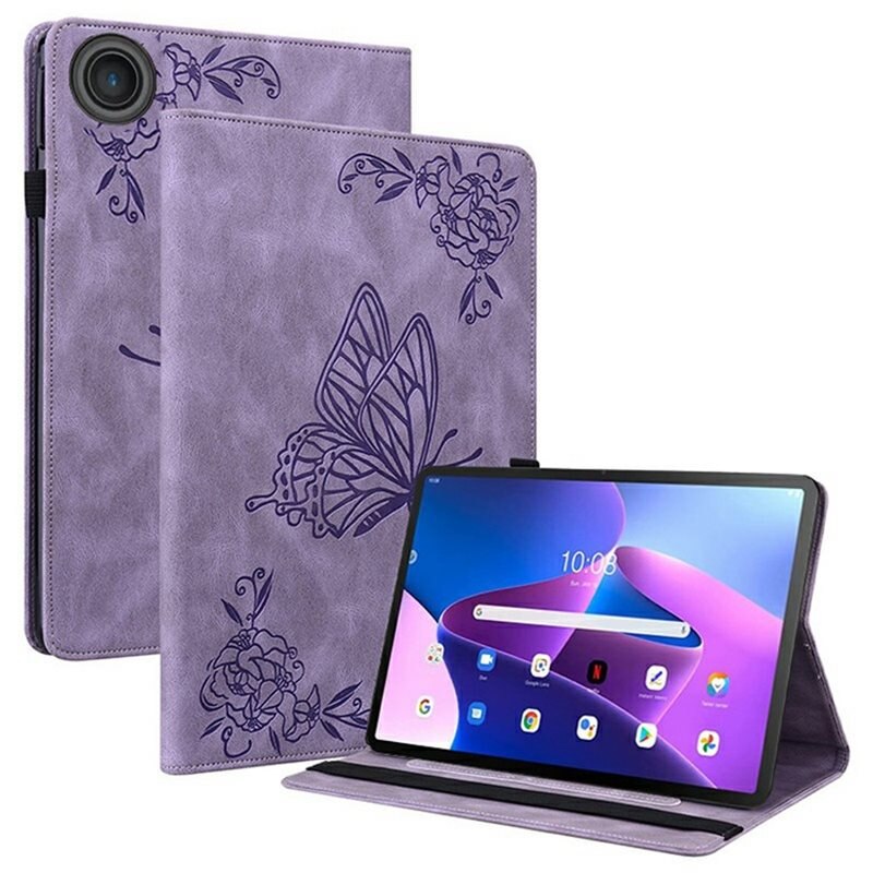 Lenovo Tab Leren vlinderhoesje Paars - Beschermende tablethoes met mooie print