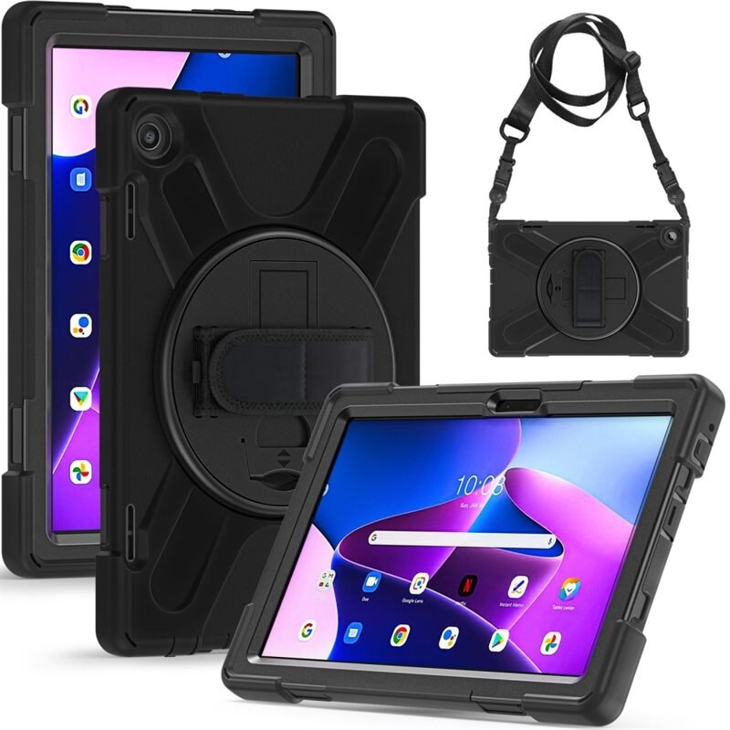 Lenovo Tab M10 (3rd gen) Schokbestendige Hybridcase met schouderriem Zwart - Beschermende tablethoes
