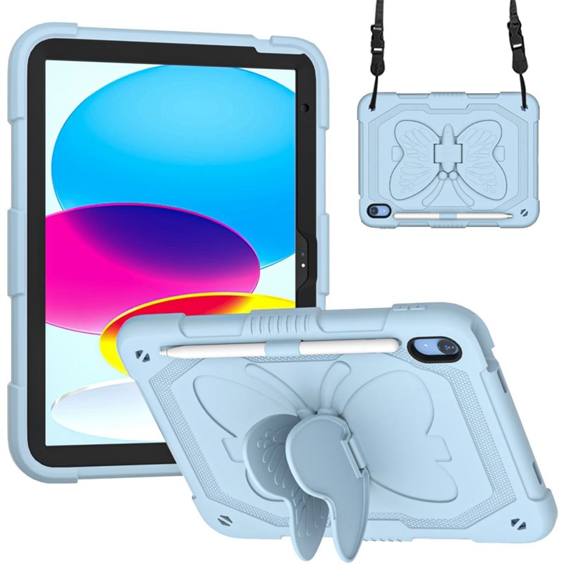 Apple iPad 11 11th Gen (2025) Vlinders Hybridcase met schouderriem blauw
