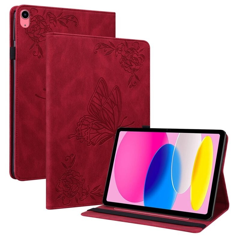 Apple iPad 10.9 10th Gen (2022) Leren vlinderhoesje Rood - Beschermende tablethoes met mooie print