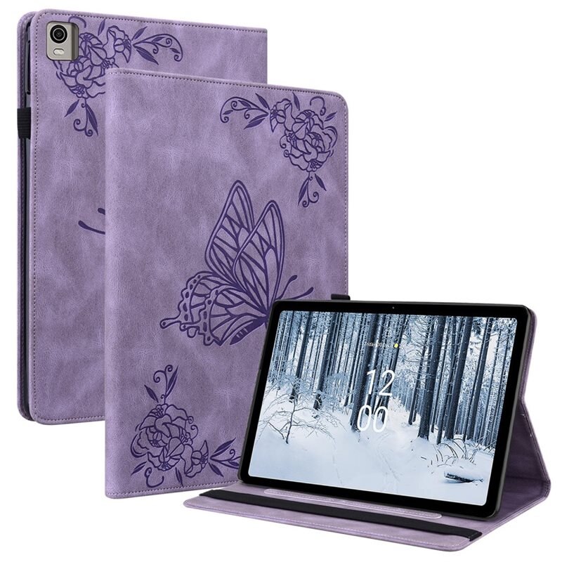 Nokia T21 Leren vlinderhoesje Paars - Beschermende tablethoes met mooie print