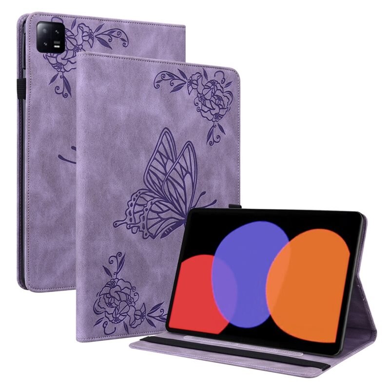 Xiaomi Pad 6 Pro Leren vlinderhoesje Paars - Beschermende tablethoes met mooie print