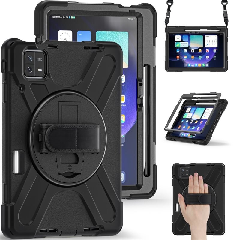Xiaomi Pad 6 Schokbestendige Hybridcase met schouderriem zwart - Beschermende tablethoes