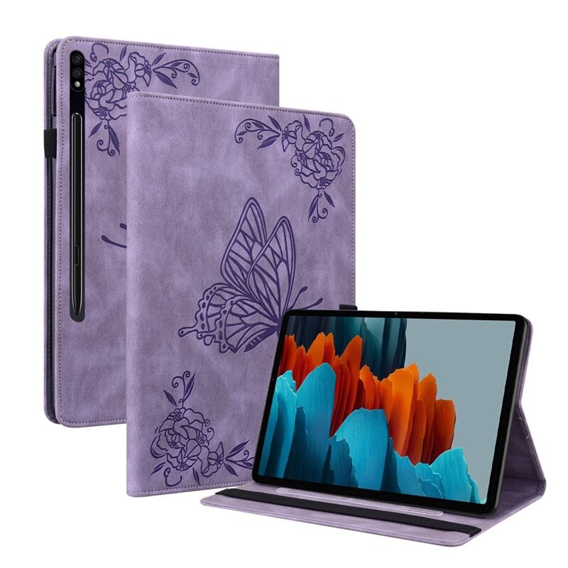 Samsung Galaxy Tab S10 Plus Leren vlinderhoesje Paars - Beschermende tablethoes met mooie print