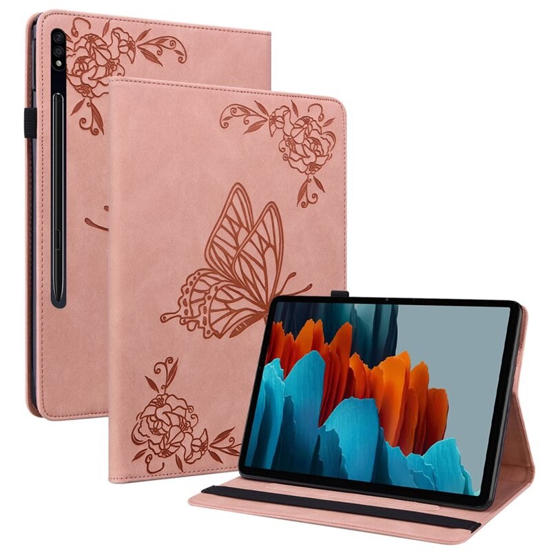 Samsung Galaxy Tab S9 FE Leren vlinderhoesje Roze - Beschermende tablethoes met mooie print