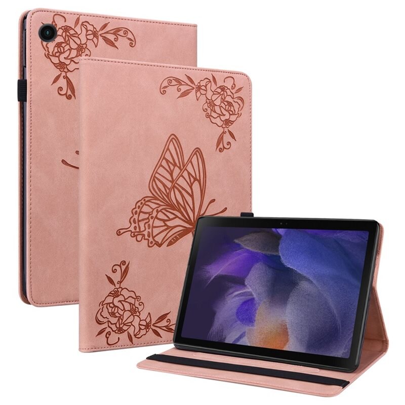 Samsung Galaxy Tab A9 Leren vlinderhoesje Roze - Beschermende tablethoes met mooie print