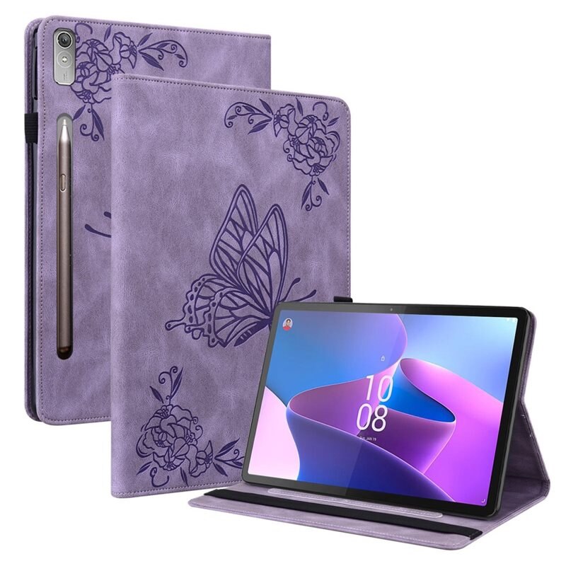 Lenovo Tab P12 Leren vlinderhoesje Paars - Beschermende tablethoes met mooie print