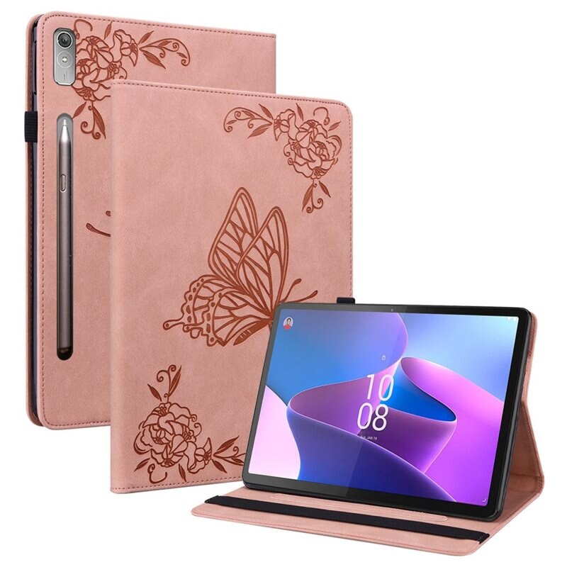 Lenovo Tab P12 Leren vlinderhoesje Roze - Beschermende tablethoes met mooie print