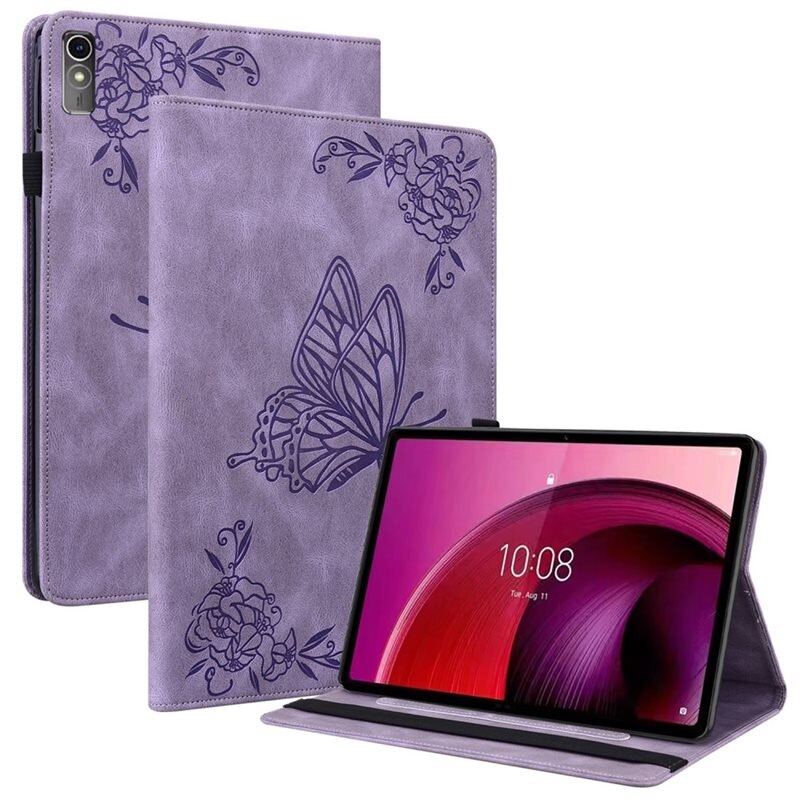 Lenovo Tab M10 5G Leren vlinderhoesje Paars - Beschermende tablethoes met mooie print