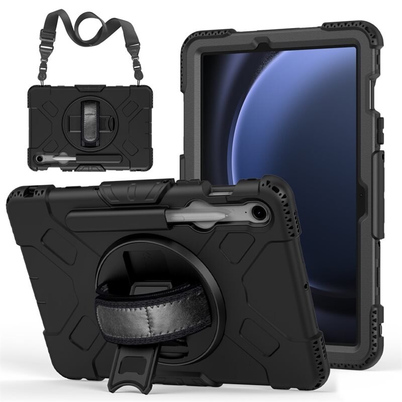 Samsung Galaxy Tab S10 FE Schokbestendige Hybridcase met schouderriem zwart - Beschermende tablethoes