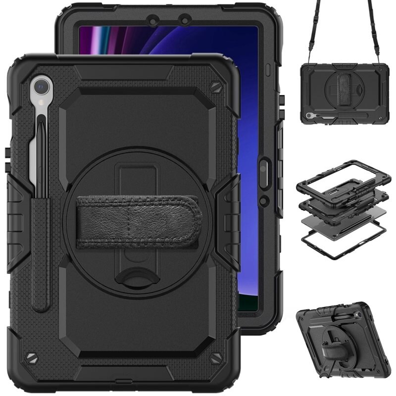 Samsung Galaxy Tab S10 FE Schokbestendige Full Protection Hybridcase met schouderriem zwart