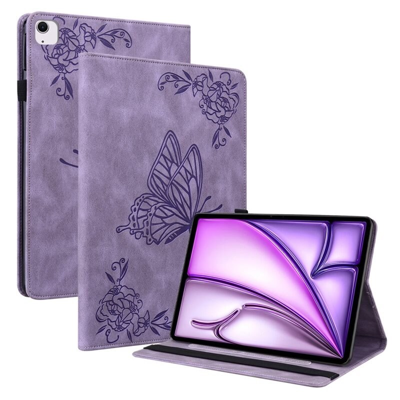 Apple iPad Air 11 7th Gen (2025) Leren vlinderhoesje Paars - Beschermende tablethoes met mooie print