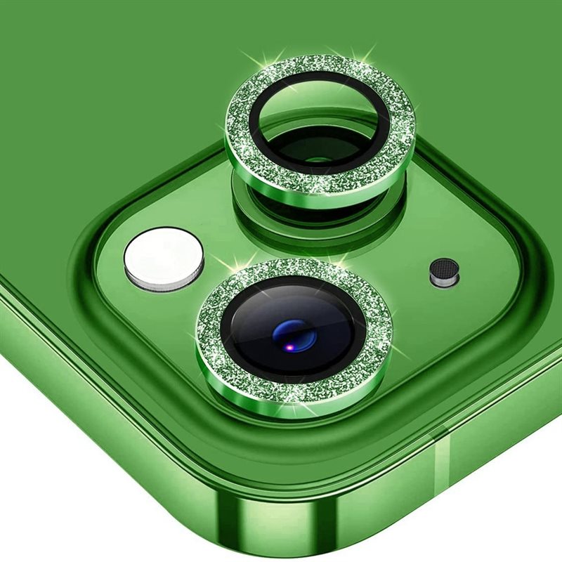 Hat Prince Gehard Glas Camera Protector Aluminium Schitteren iPhone 14 groen - Dunne, glitterende camerabescherming - Past samen met een hoesje