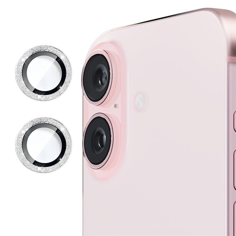 Hat Prince Gehard Glas Camera Protector Aluminium Schitteren iPhone 16 zilver - Dunne, glitterende camerabescherming - Past samen met een hoesje