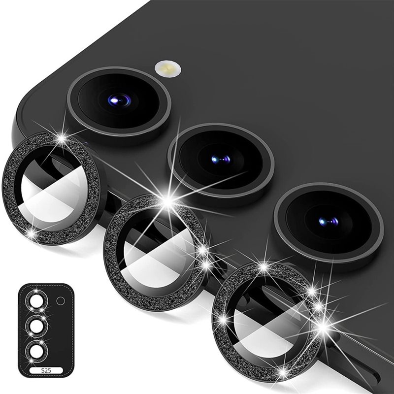 Hat Prince Gehard Glas Camera Protector Aluminium Schitteren Samsung Galaxy S25 zwart - Dunne, glitterende camerabescherming - Past samen met een