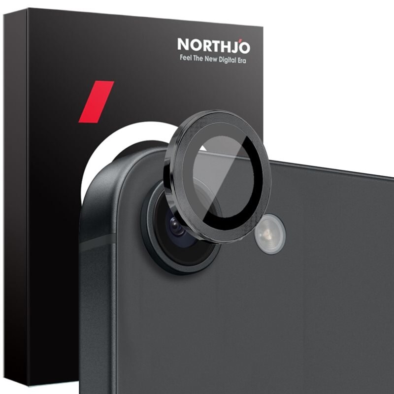 NORTHJO iPhone 16e Camera Protector Gehard Glas Aluminium Zwart