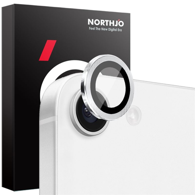 NORTHJO iPhone 16e Camera Protector Gehard Glas Aluminium Zilver