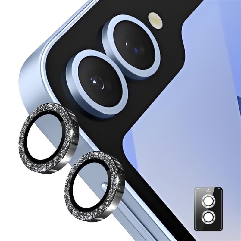 Hat Prince Gehard Glas Camera Protector Aluminium Schitteren Samsung Galaxy Z Flip 7 zwart - Dunne, glitterende camerabescherming - Past samen met een