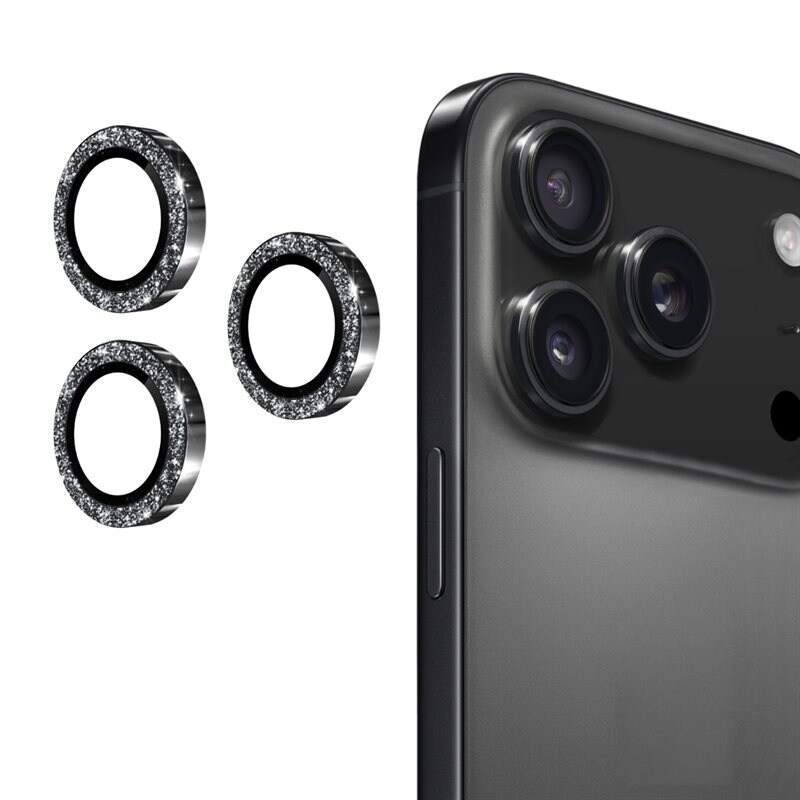 Hat Prince Gehard Glas Camera Protector Aluminium Schitteren iPhone 17 Pro Zwart - Dunne, glitterende camerabescherming - Past samen met een hoesje