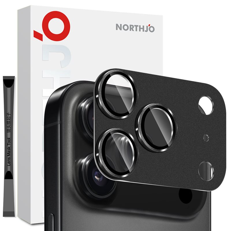 NORTHJO iPhone 17 Pro Camera Protector Gehard Glas Metaal Zwart