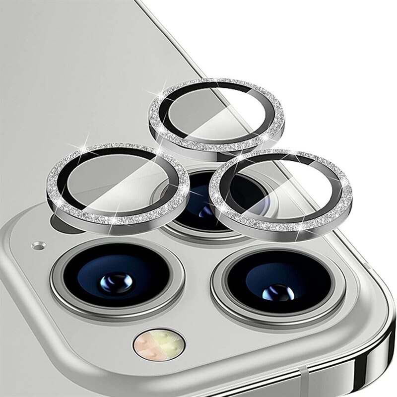 Hat Prince Gehard Glas Camera Protector Aluminium Schitteren iPhone 15 Pro zilver - Dunne, glitterende camerabescherming - Past samen met een hoesje
