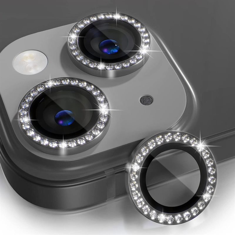 Hat Prince Gehard Glas Camera Protector Aluminium Rhinestone iPhone 15 zwart