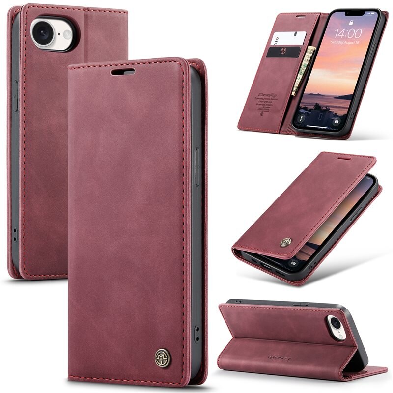 CaseMe Slim Bookcover Hoesje iPhone 16e Rood - Dun telefoonhoesje met pasjeshouder