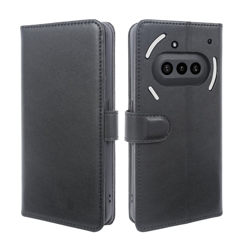 Nothing Phone 3a Echt lederen hoesje Zwart - Klassiek boekhoesje met plek voor briefgeld en pasjes