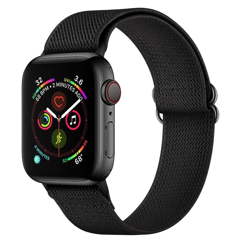 Apple Watch Series 10 46mm Elastisch Nylon bandje, Zwart - Armband van comfortabel en ventilerend nylon