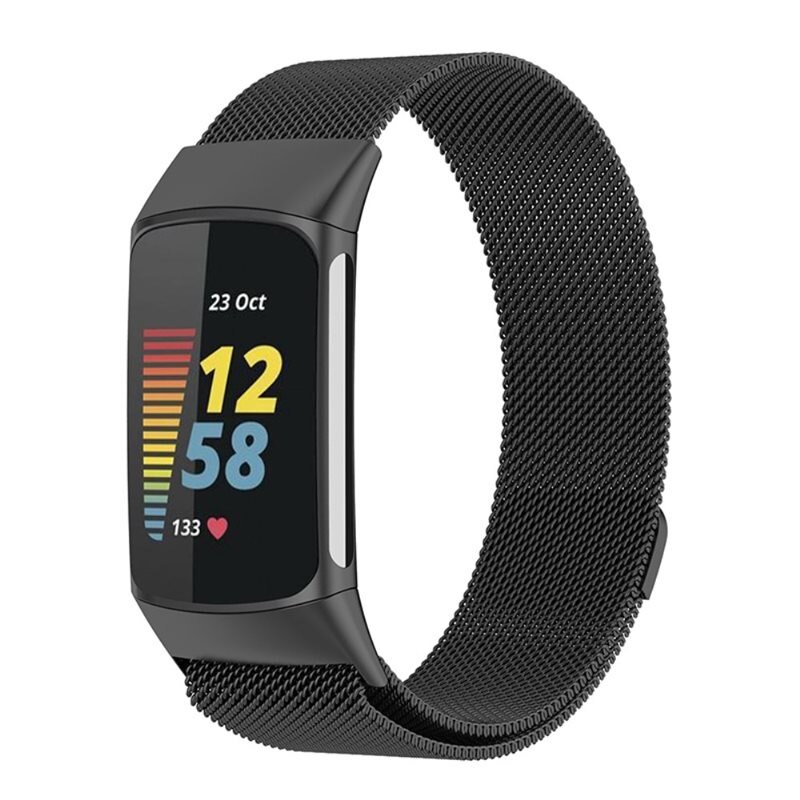 Fitbit Charge 6 Milanese bandje Zwart - Elegante armband in luxueus design - Perfecte pasvorm