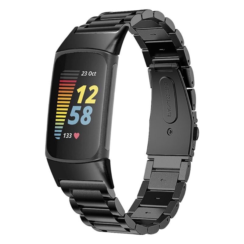 Fitbit Charge 6 Metalen Armband Zwart - Klassieke roestvrijstalen schakelarmband - Stijlvol design