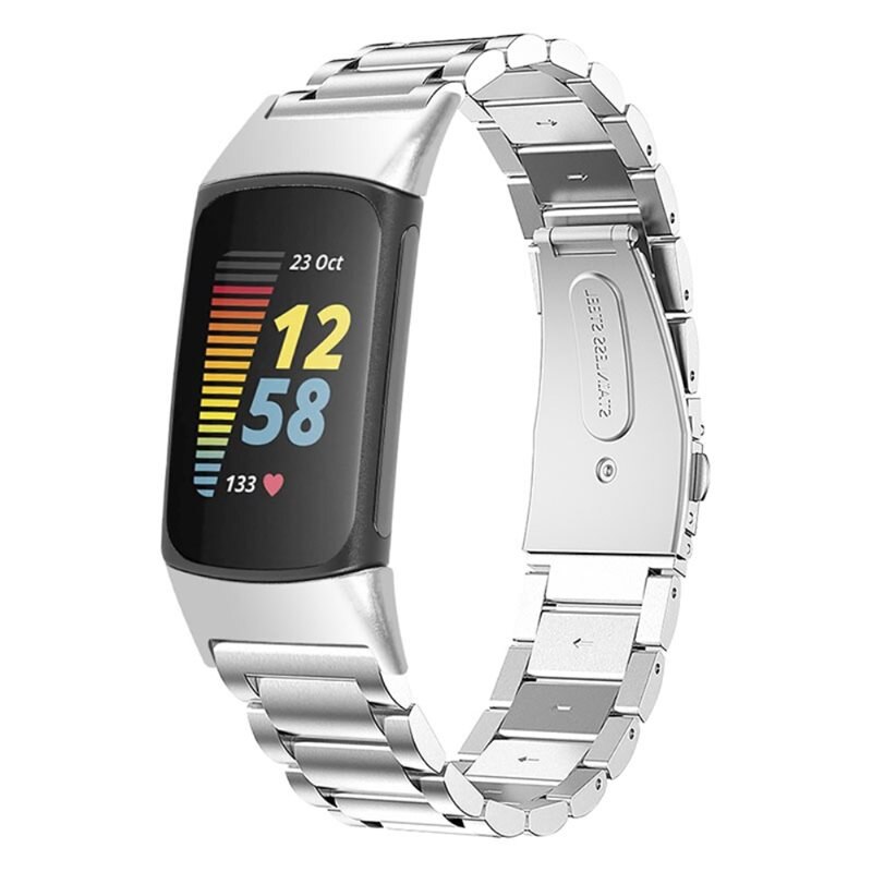 Fitbit Charge 6 Metalen Armband Zilver - Klassieke roestvrijstalen schakelarmband - Stijlvol design