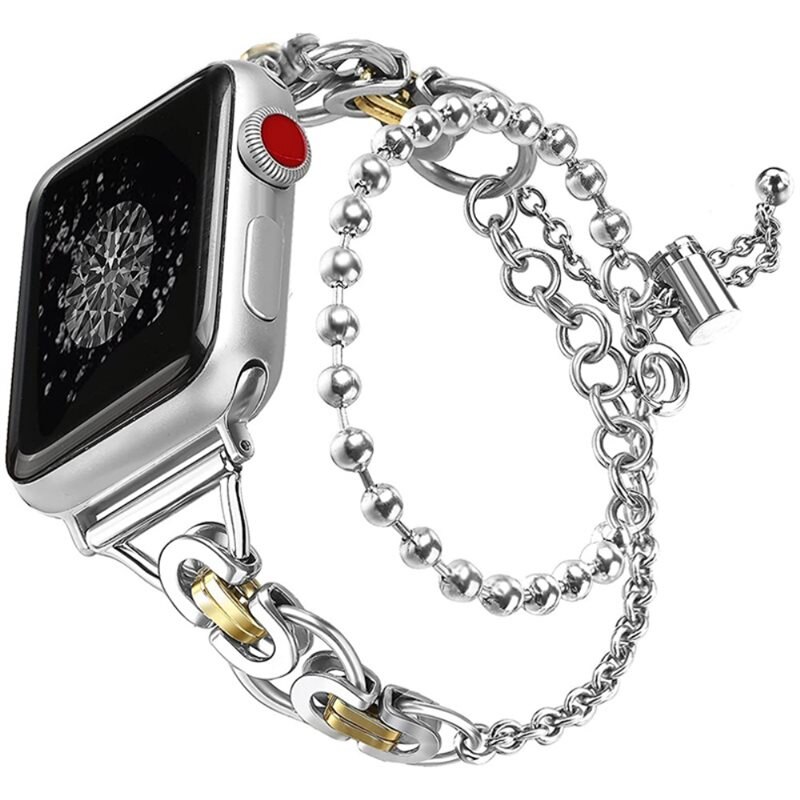 Apple Watch 45mm Series 7 Metalen Armband met parels zilver/goud