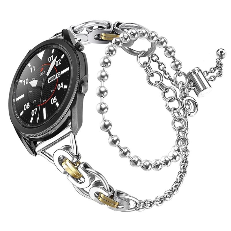 Samsung Galaxy Watch 4 Classic 46mm Metalen Armband met parels Zilver goud