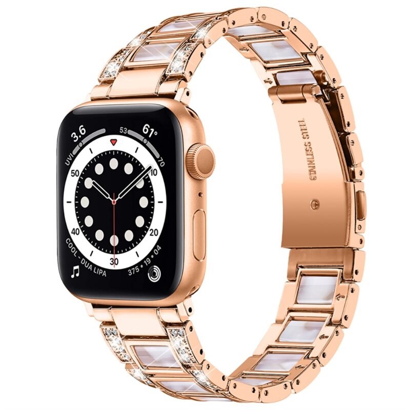 Apple Watch 45mm Series 9 Diamond Bracelet Roze parel - Armband met glittersteentjes - Smartwatchbandje met diamandachtige steentjes