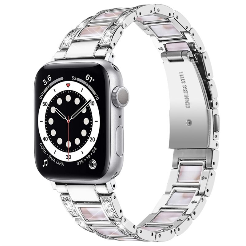 Apple Watch 38mm Diamond Bracelet Silver Pearl - Armband met glittersteentjes - Smartwatchbandje met diamandachtige steentjes