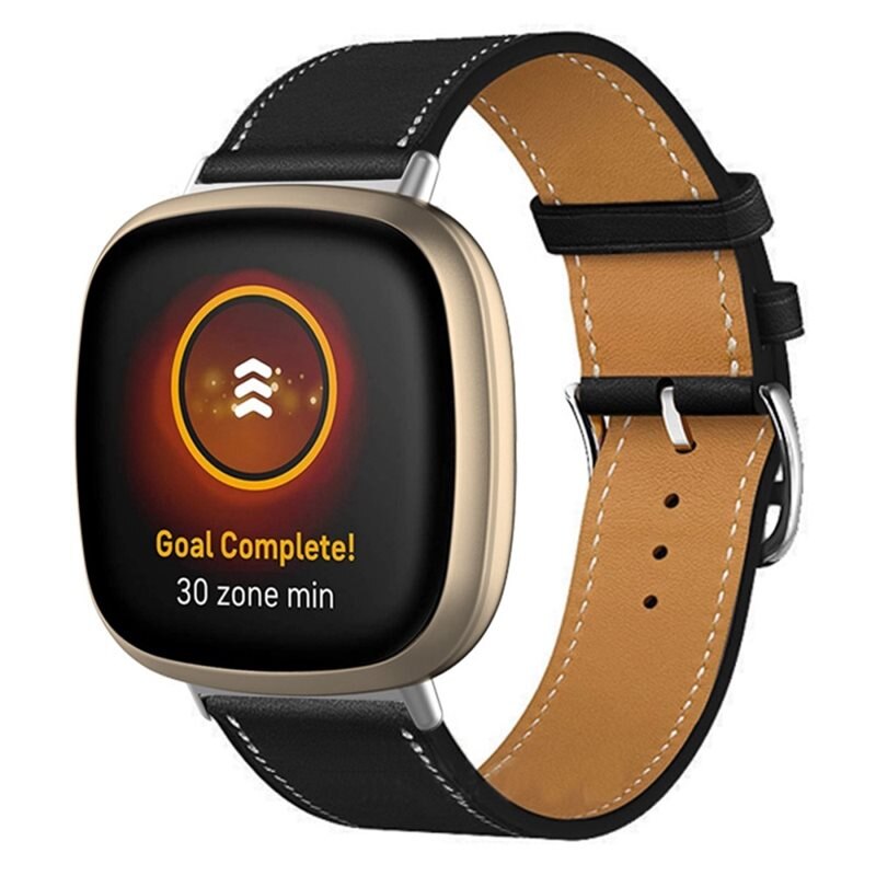 Fitbit Sense 2 Leren bandje Zwart - Mooi bandje van leer