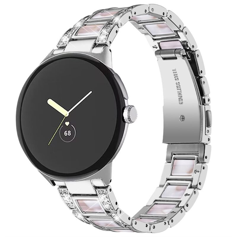 Google Pixel Watch 2 Diamond Bracelet Silver Pearl - Armband met glittersteentjes - Smartwatchbandje met diamandachtige steentjes