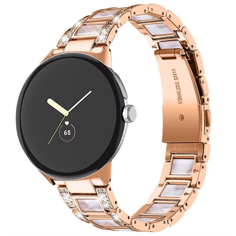 Google Pixel Watch 4 41mm Diamond Bracelet Rosegold Pearl - Armband met glittersteentjes - Smartwatchbandje met diamandachtige steentjes