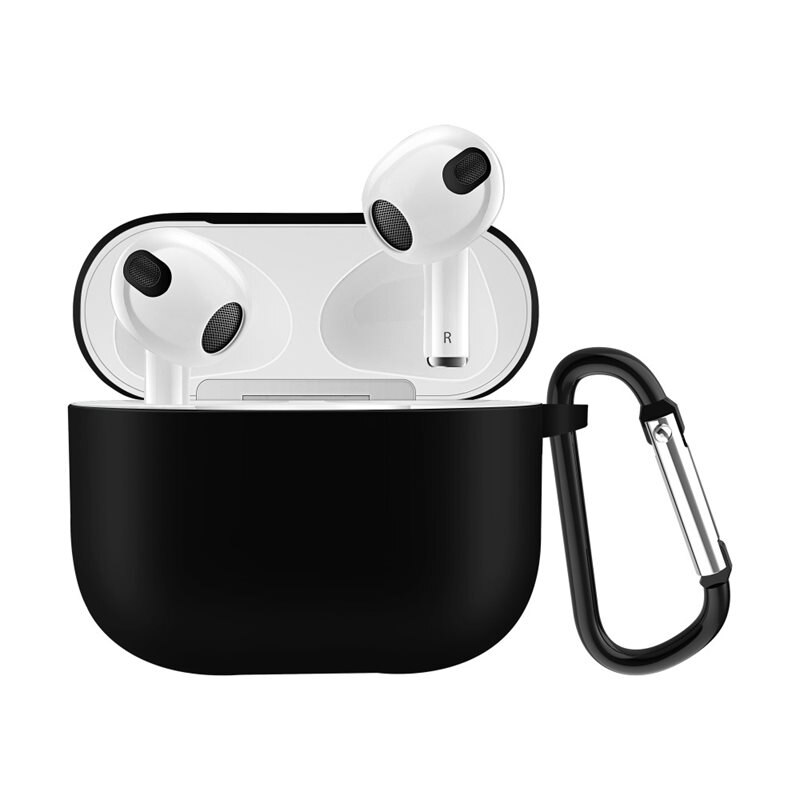 AirPods 3 Siliconen hoesje met karbinerhaak Zwart - Bescherm en houd je oortjes dicht bij je