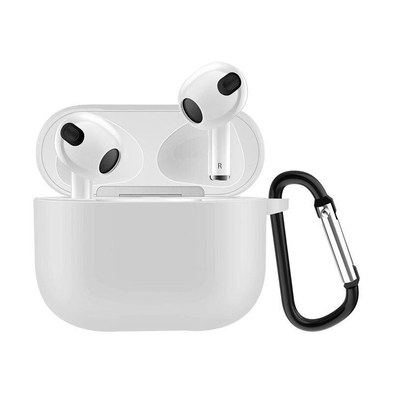 AirPods 3 Siliconen hoesje met karbinerhaak Wit - Bescherm en houd je oortjes dicht bij je