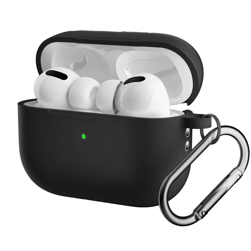 Apple AirPods Pro 2 Siliconen hoesje met karbinerhaak Zwart - Bescherm en houd je oortjes dicht bij je