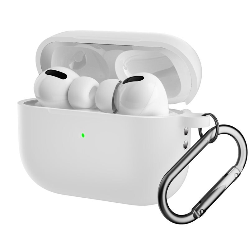 Apple AirPods Pro 2 Siliconen hoesje met karbinerhaak Wit - Bescherm en houd je oortjes dicht bij je