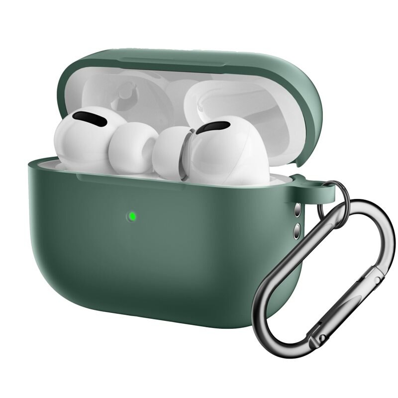 Apple AirPods Pro 2 Siliconen hoesje met karbinerhaak Groen - Bescherm en houd je oortjes dicht bij je