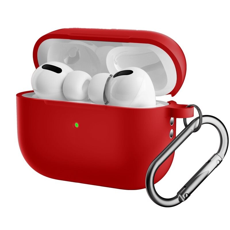 Apple AirPods Pro 2 Siliconen hoesje met karbinerhaak Rood - Bescherm en houd je oortjes dicht bij je