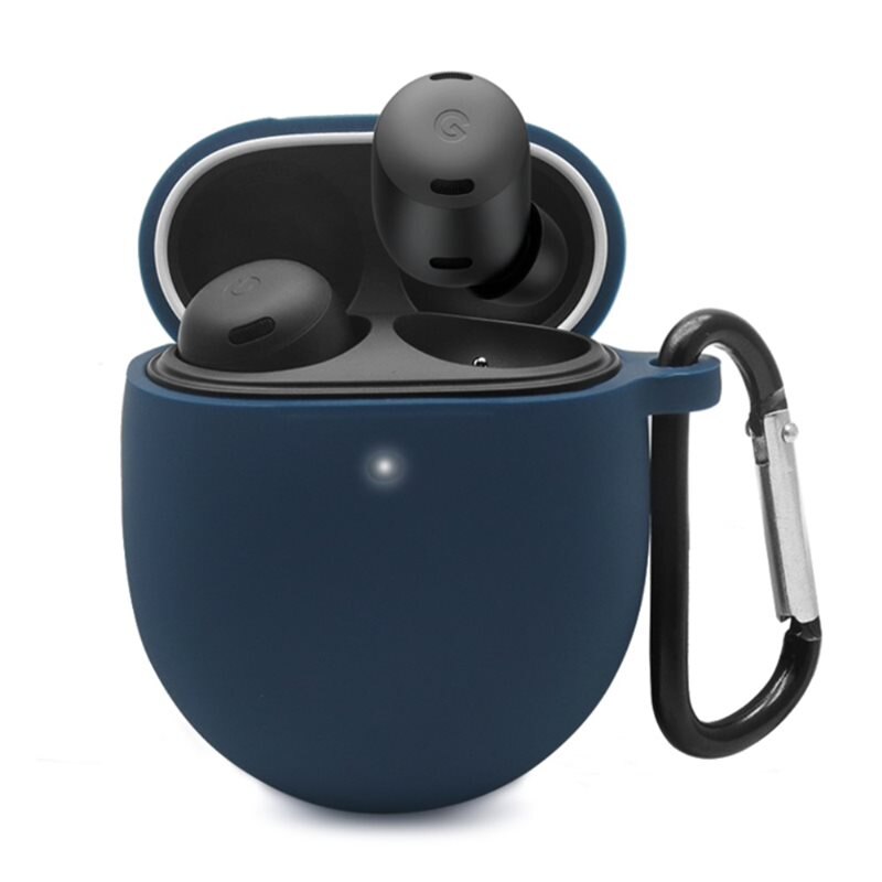 Google Pixel Buds Pro Siliconen hoesje met karbinerhaak donkerblauw - Bescherm en houd je oortjes dicht bij je