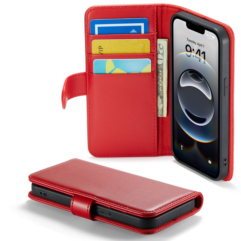 Mobique iPhone 12/iPhone 12 Pro Echt lederen hoesje Rood - Klassiek boekhoesje met plek voor briefgeld en pasjes