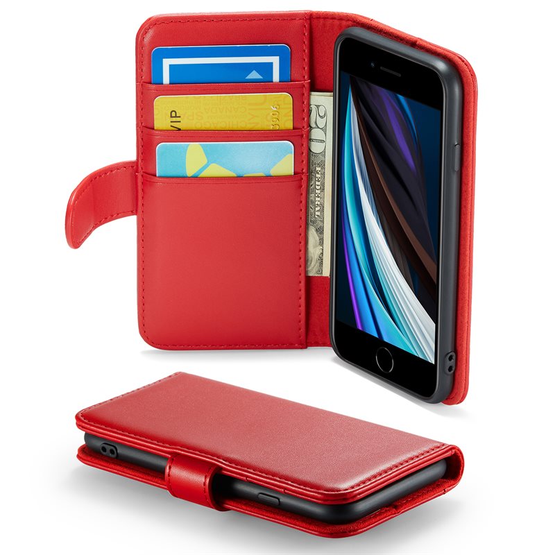 Mobique iPhone 8 Echt lederen hoesje Rood - Klassiek boekhoesje met plek voor briefgeld en pasjes