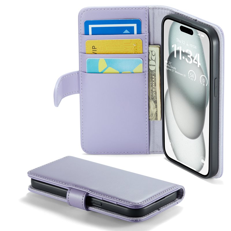 Mobique iPhone 13 Echt lederen hoesje Paars - Klassiek boekhoesje met plek voor briefgeld en pasjes