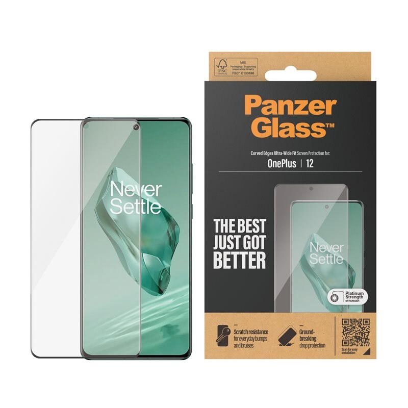 PanzerGlass OnePlus 12 Screen Protector Ultra Wide Fit - Schermbeschermer met onovertroffen kwaliteit. De beste bescherming voor je scherm